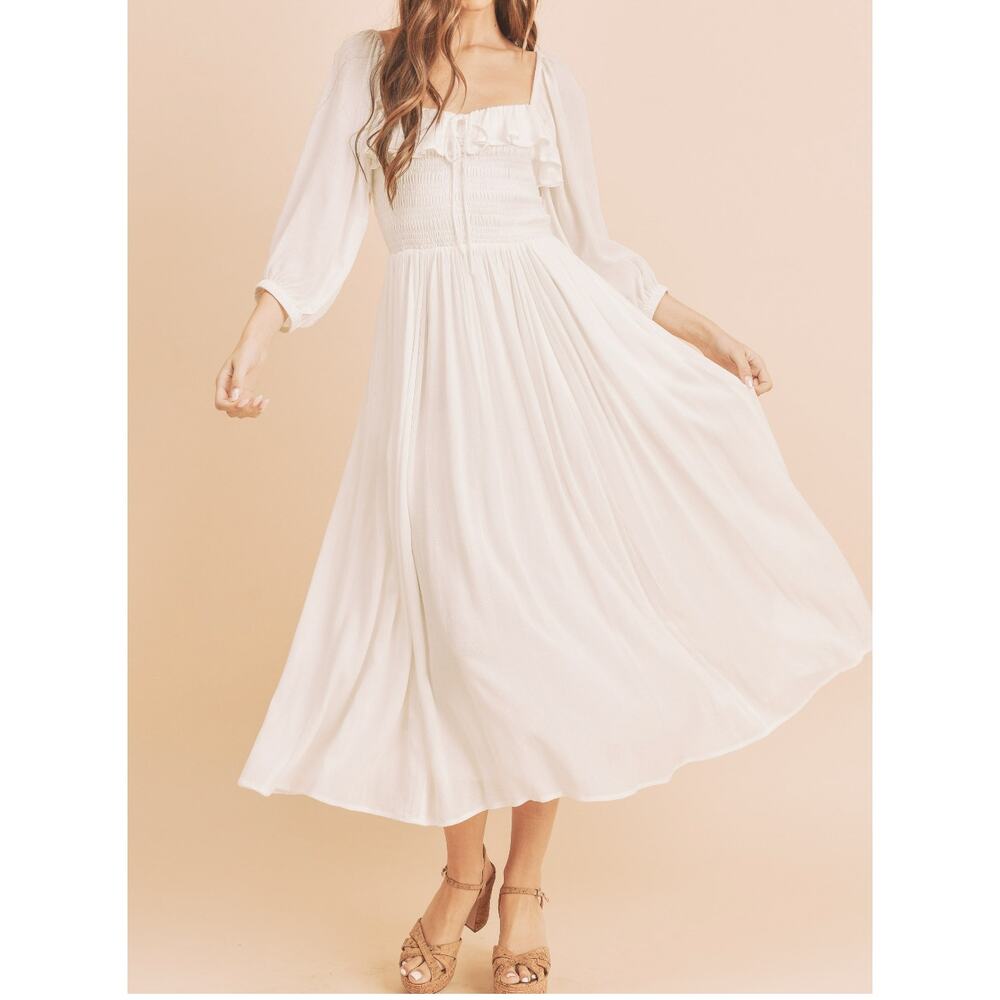NWT‎ Aemi + Co Geri Ruffled Smocked Bodice Lined Bohemian Maxi Dress Large